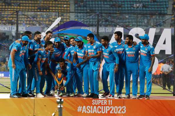 Indian team celebrating their victory in the 2023 Asia Cup.